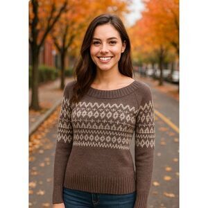 Royal Robbins Women’s Medium Fair Isle Knit Sweater Light Brown Yak Wool Blend